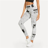 Black And White High street Newspaper Letter Print Street wear Leggings