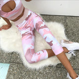 Pink camouflage printed sweatpants suit female