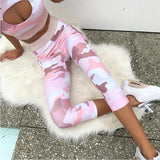 Pink camouflage printed sweatpants suit female