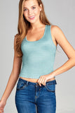 Aqua Smocked Lettuce Hem Crop Top