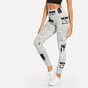 Black And White High street Newspaper Letter Print Street wear Leggings