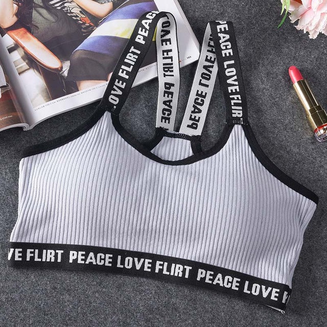 Letter Sports Bra Top Push Up Fitness