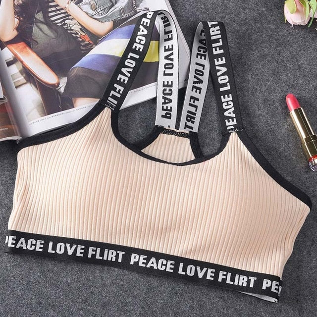 Letter Sports Bra Top Push Up Fitness