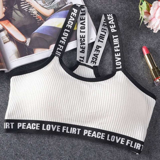 Letter Sports Bra Top Push Up Fitness